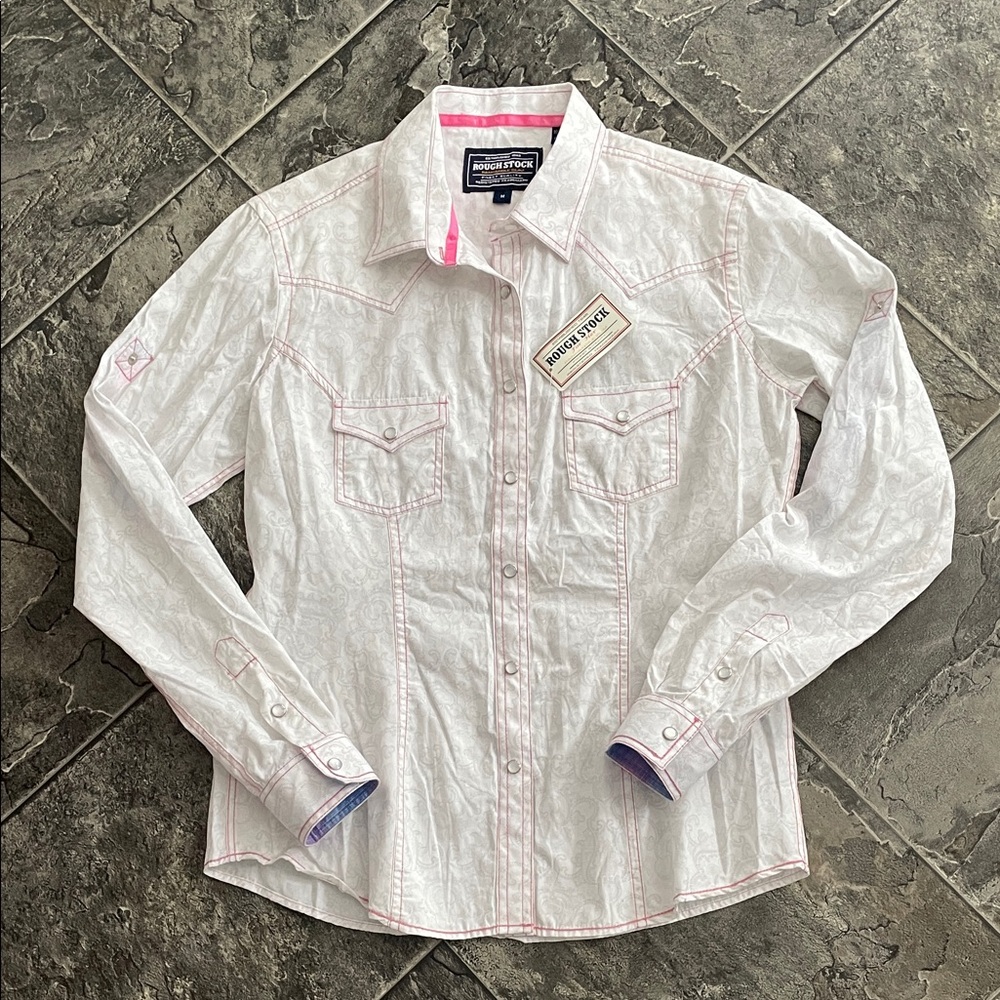 ⭐️NWT ROUGH STOCK Women’s Panhandle Slim Western Pearl Snap-Button Pattern Shirt